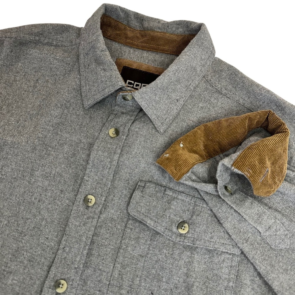 CQR Mens Gray Long‎ Sleeve Button Down Shirt Corduroy Trim Large